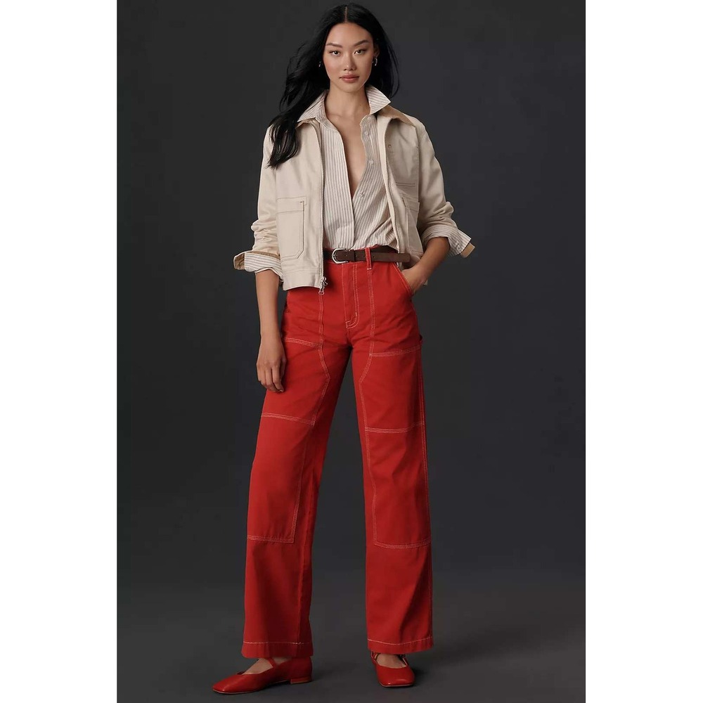 Pistola Grady Rouge Red Hise Rise Wide Leg Carpenter Utility Pants Size 31